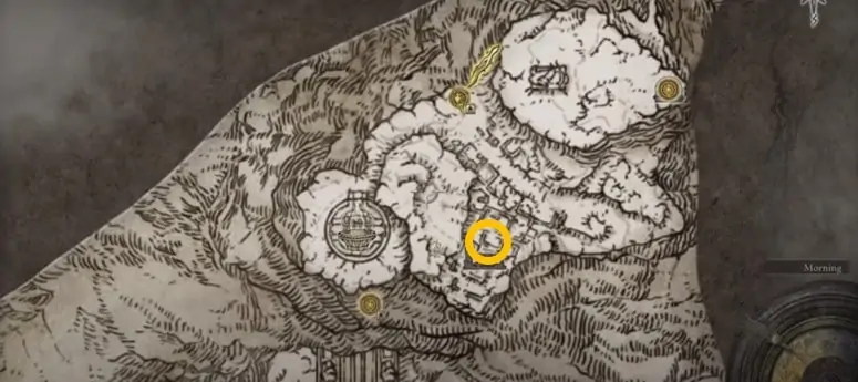 Emplacement de la carte des ruines de Zamor dans Elden Ring