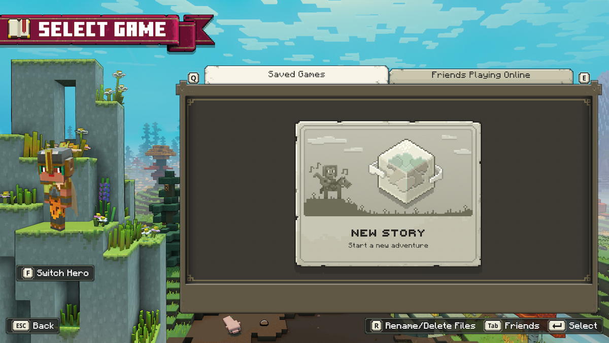 Écran du mode campagne Minecraft Legends