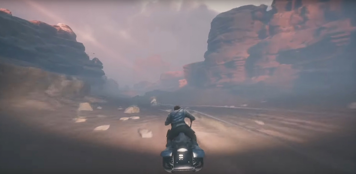Star Wars Jedi Survivor Cal chevauchant un vélo de vitesse