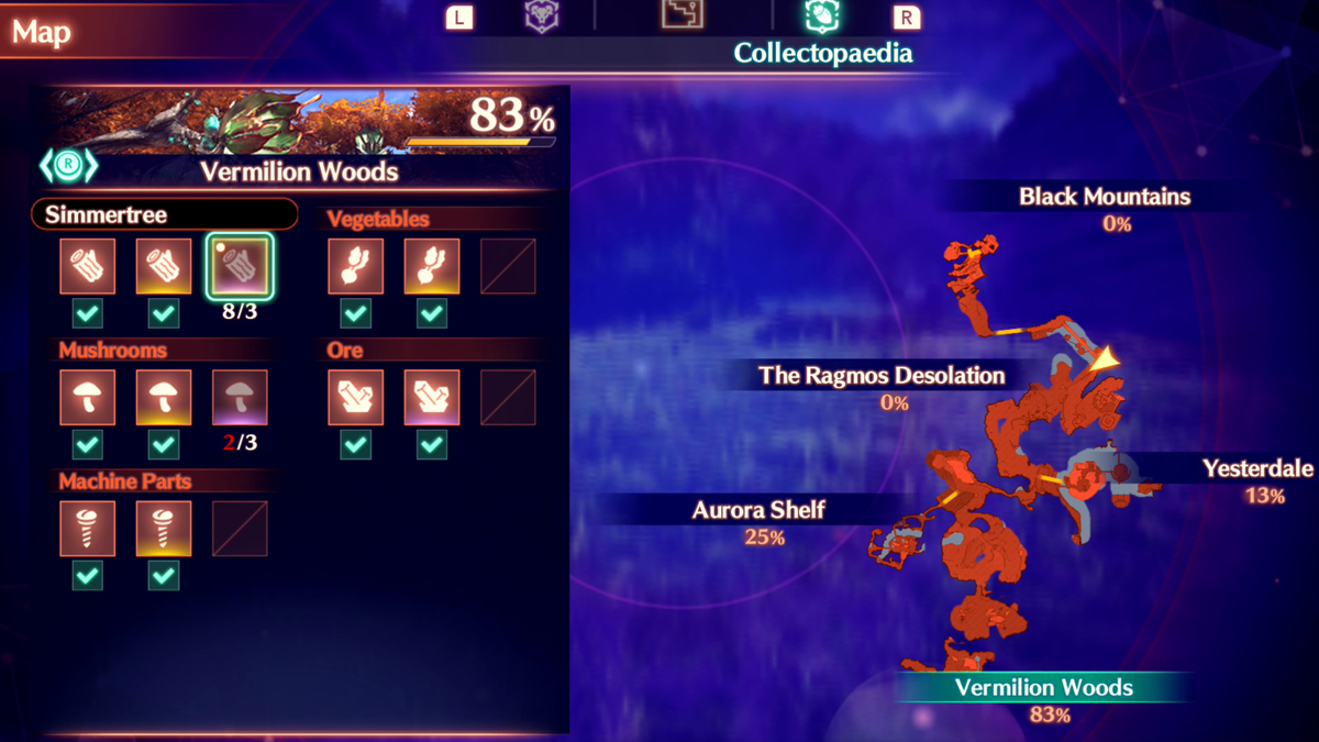 Menu de la collection Xenoblade 3