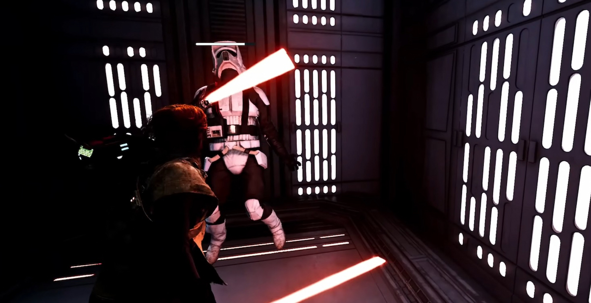 Cal Force tirant Rick dans l'ascenseurComment battre facilement Rick le technicien de la porte dans Jedi Survivor