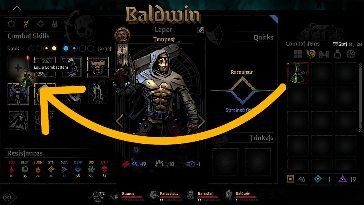 Équiper des objets de combat dans Darkest Dungeon 2