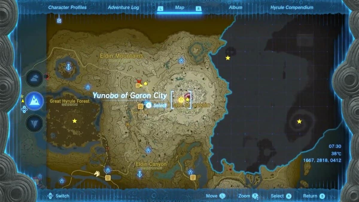 Emplacement de la montagne de la mort dans Zelda TotK