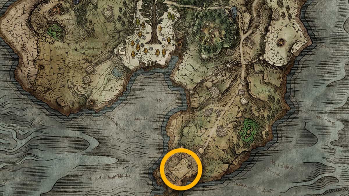 Emplacement de la carte du château de Mourne à Elden Ring