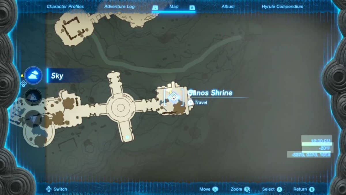 Emplacement du sanctuaire de Ganos dans Zelda TotK