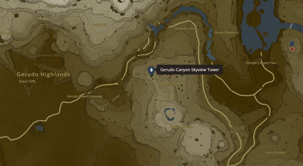 Emplacement de la tour Skyview de Gerudo Canyon dans Zelda TotK
