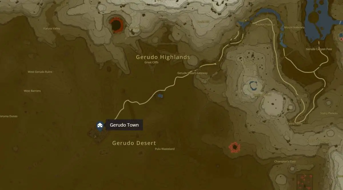 Emplacement de la ville Gerudo dans Zelda TotK