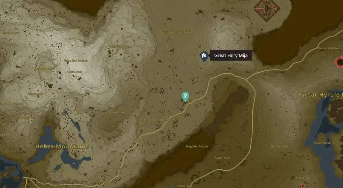Emplacement de la grande fontaine des fées Mija dans Zelda TotK