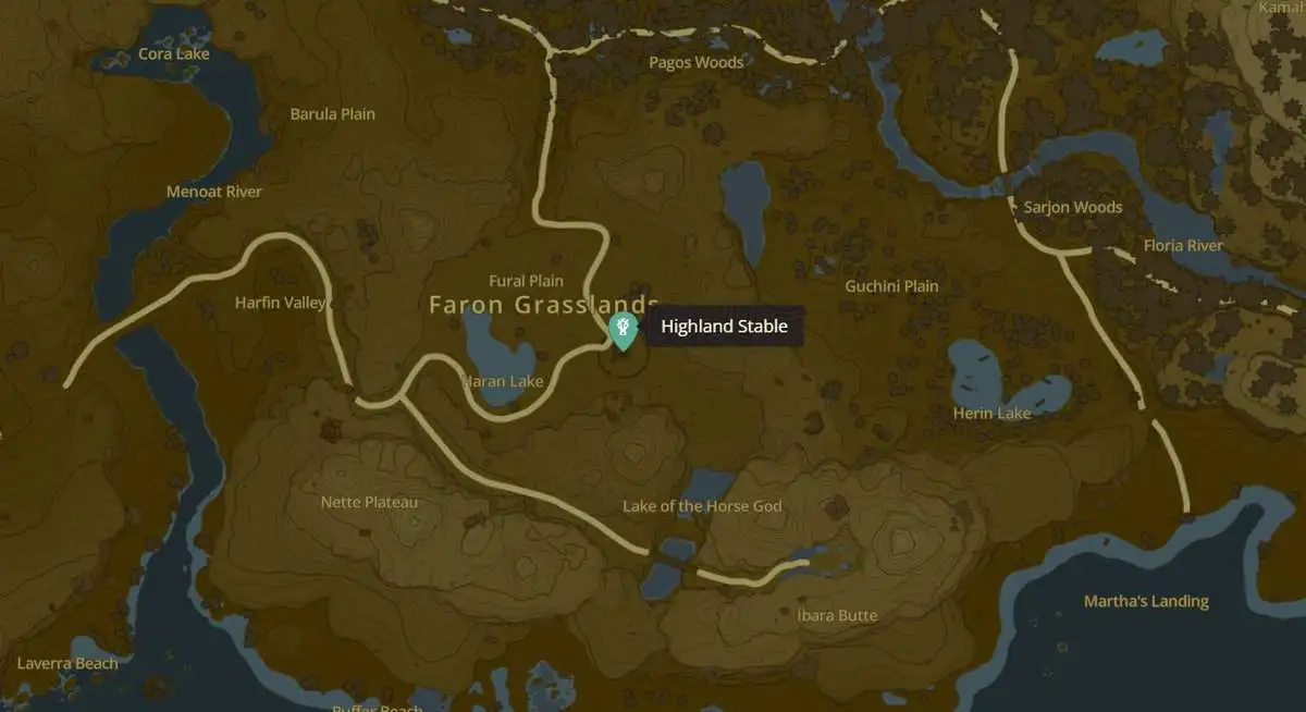 Emplacement de l'écurie des Highlands dans Zelda TotK