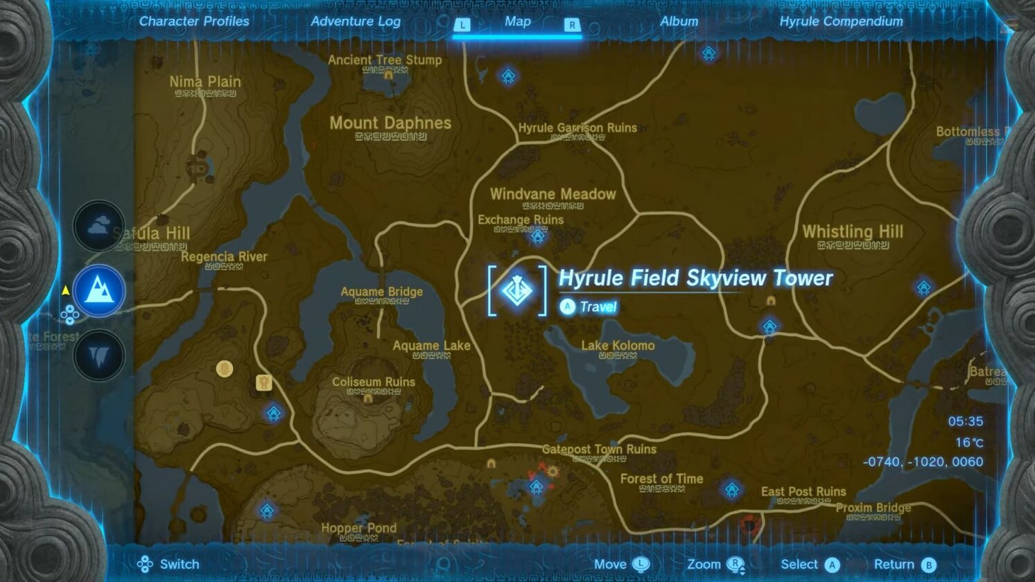 Emplacement de la tour Skyview d'Hyrule Field dans Zelda TotK
