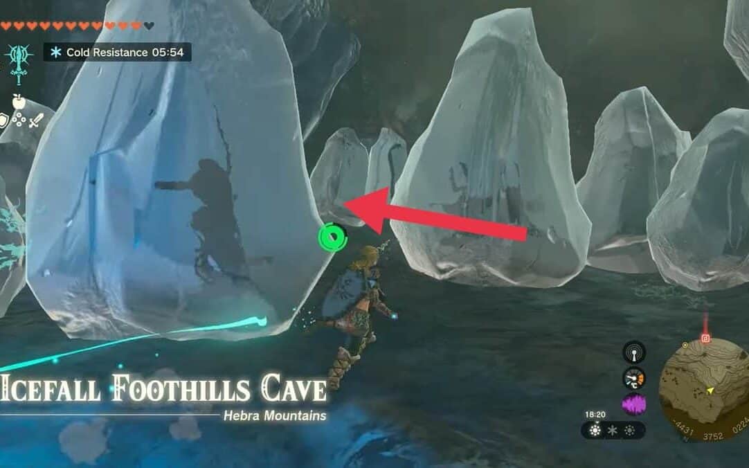 Entrée de la grotte des contreforts de la cascade de glace dans Zelda TotK
