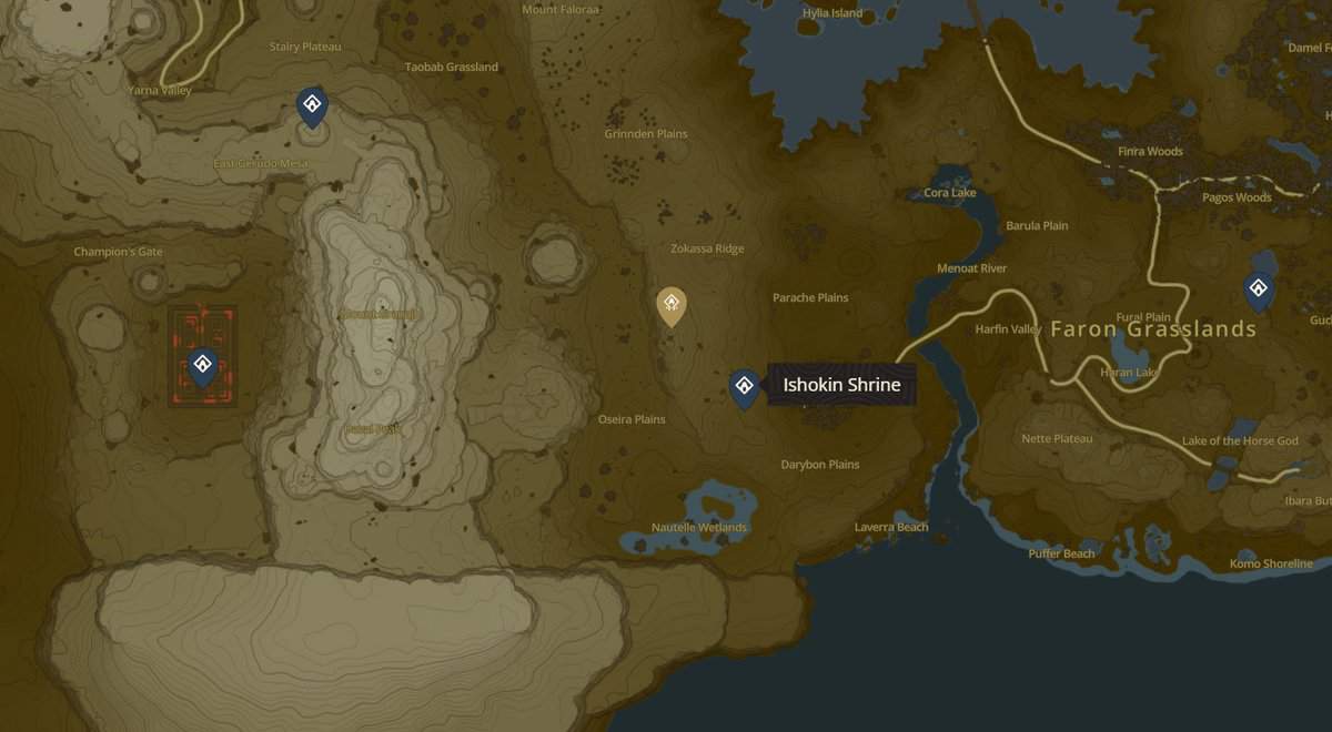 Emplacement du sanctuaire Ishokin dans Zelda TotK