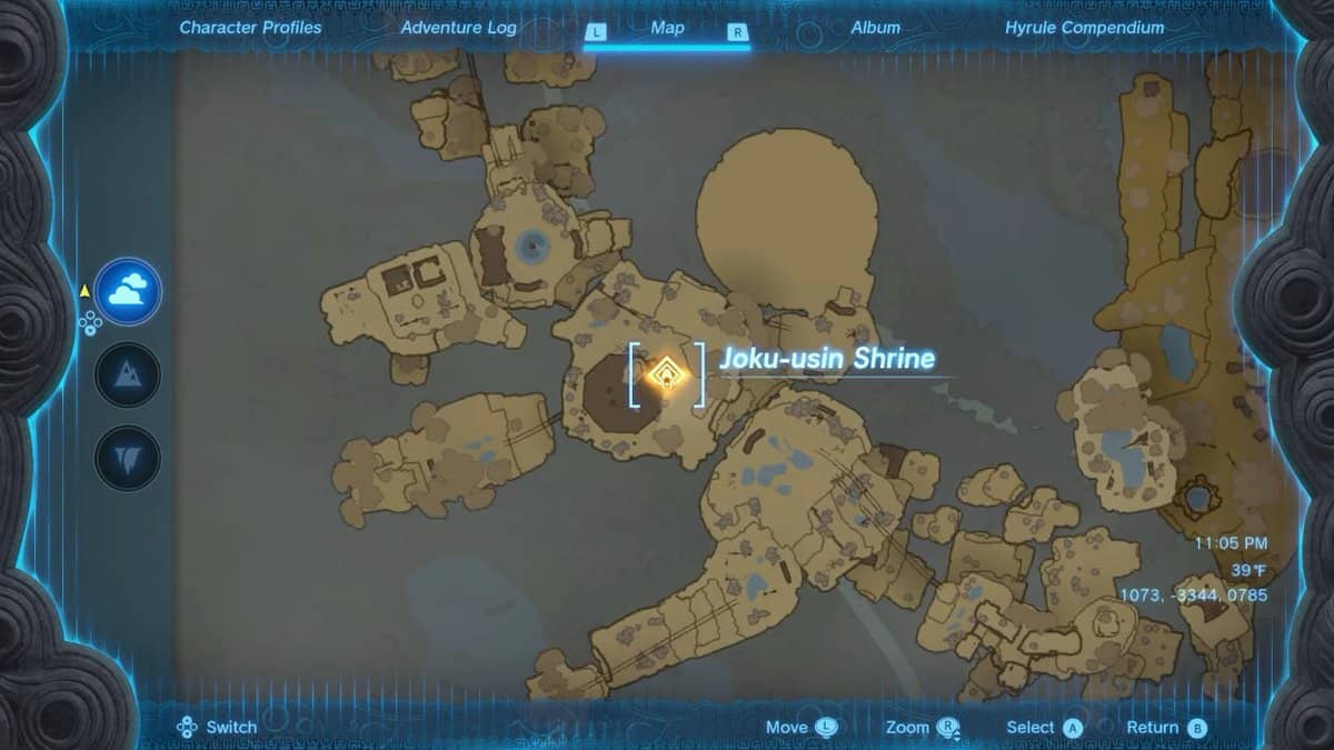 Emplacement du sanctuaire Joku-usin dans Zelda TotK