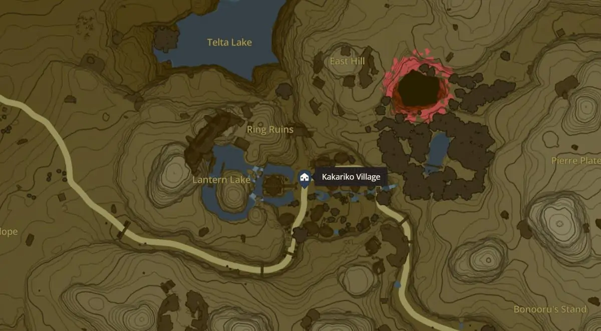 Emplacement du village de Kakariko dans Zelda TotK