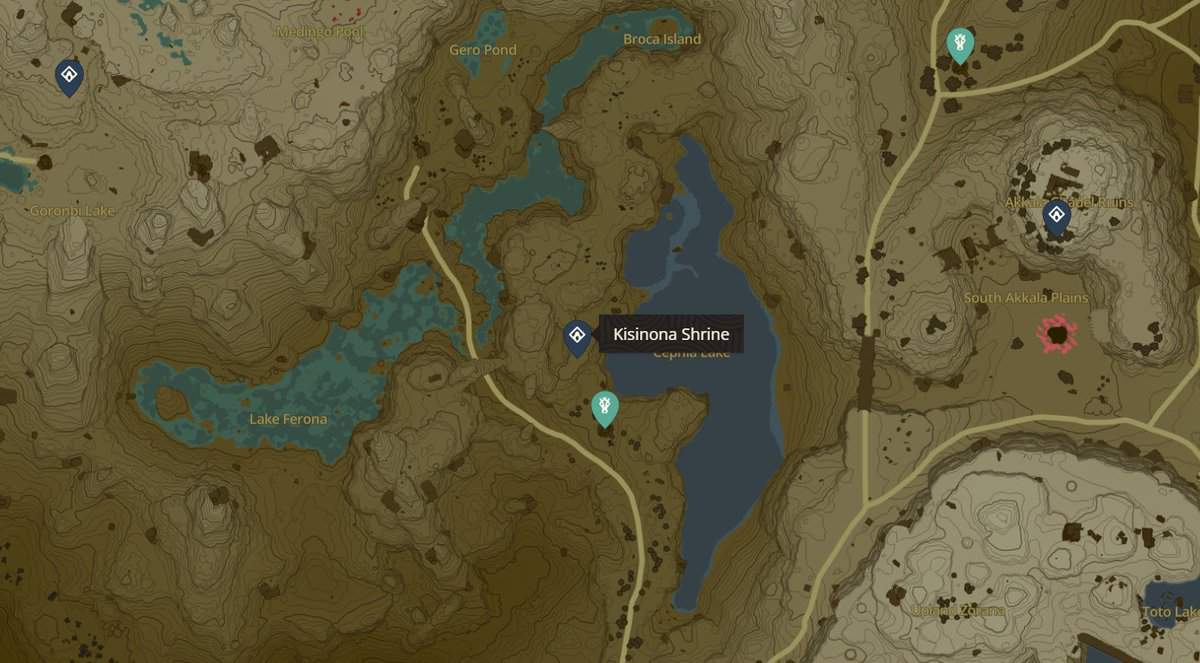Emplacement du sanctuaire Kisinona dans Zelda TotK