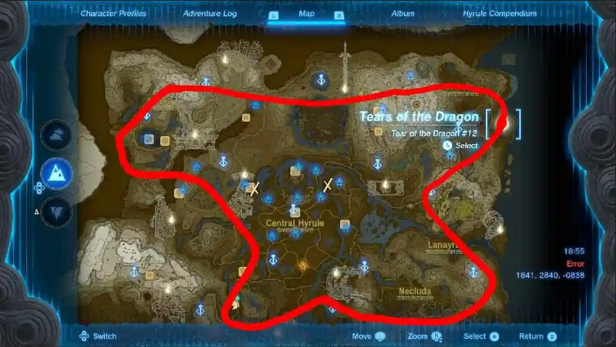 Emplacement du Dragon de Lumière dans Zelda TotK