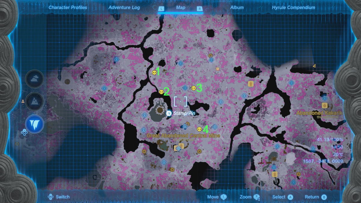 Emplacements de Lizalfos Profondeurs