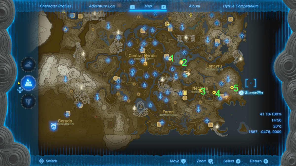 Surface des emplacements de Lizalfos