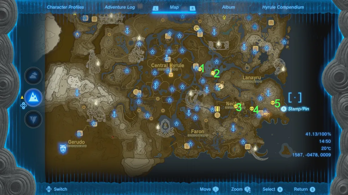 Surface des emplacements de Lizalfos