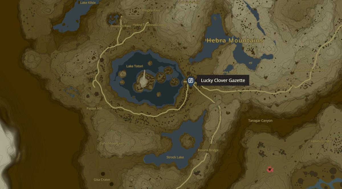 Emplacement de Lucky Clover Gazette dans Zelda TotK