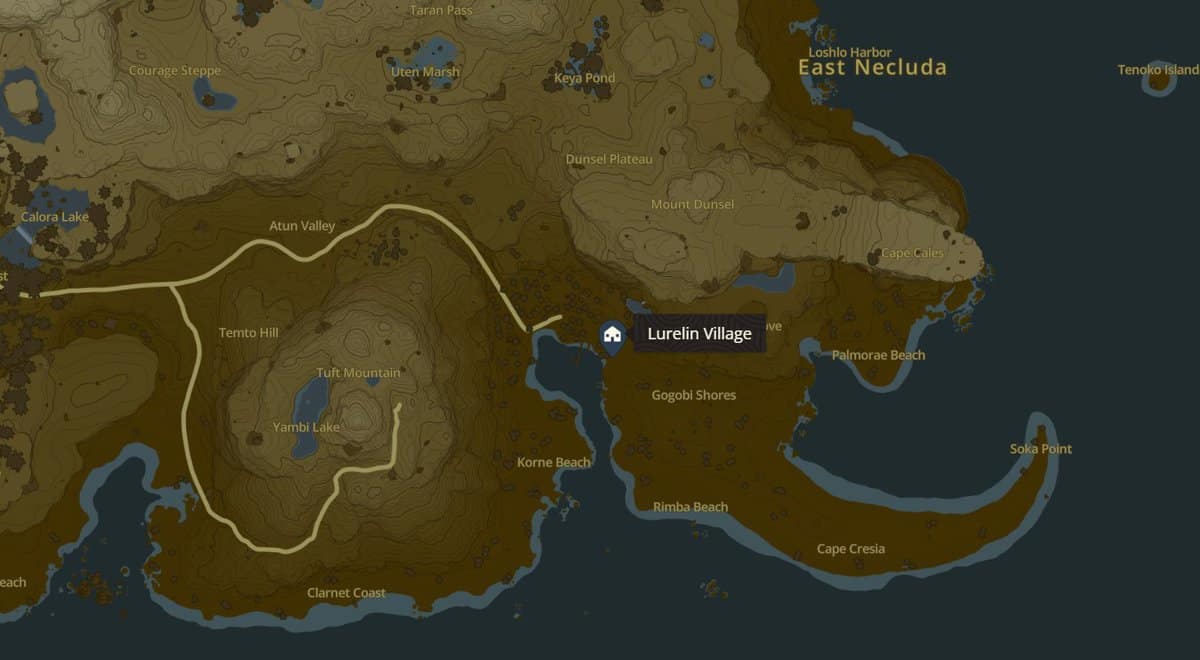 Emplacement du village de Lurelin dans Zelda TotK