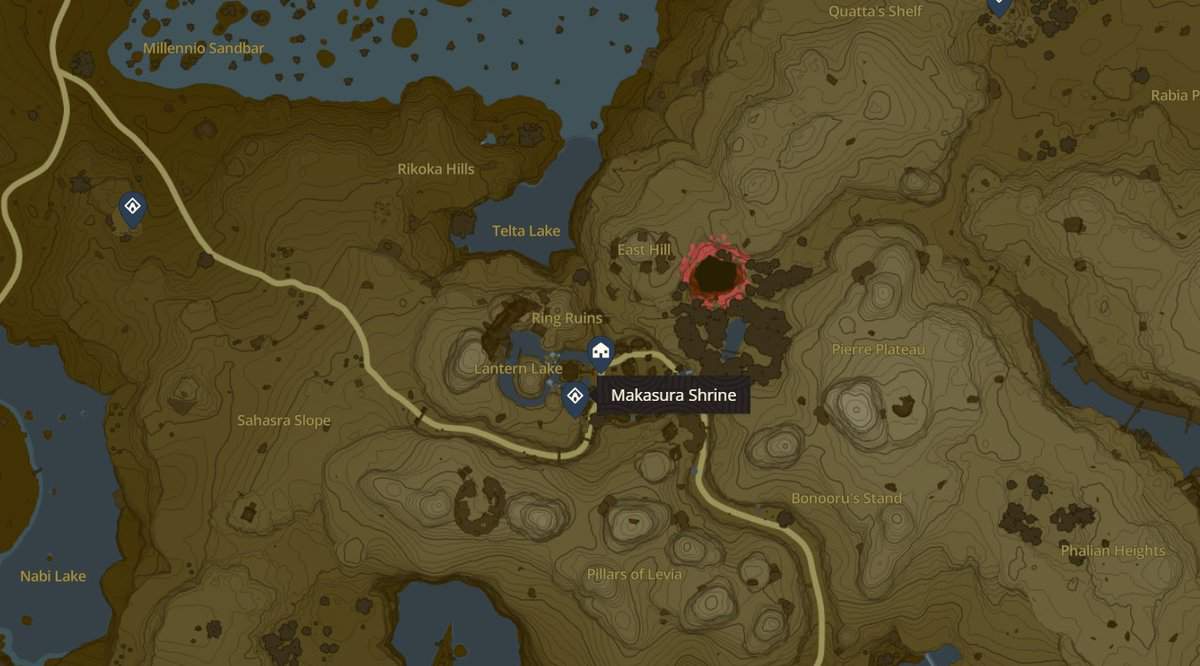 Emplacement du sanctuaire de Makasura dans Zelda TotK