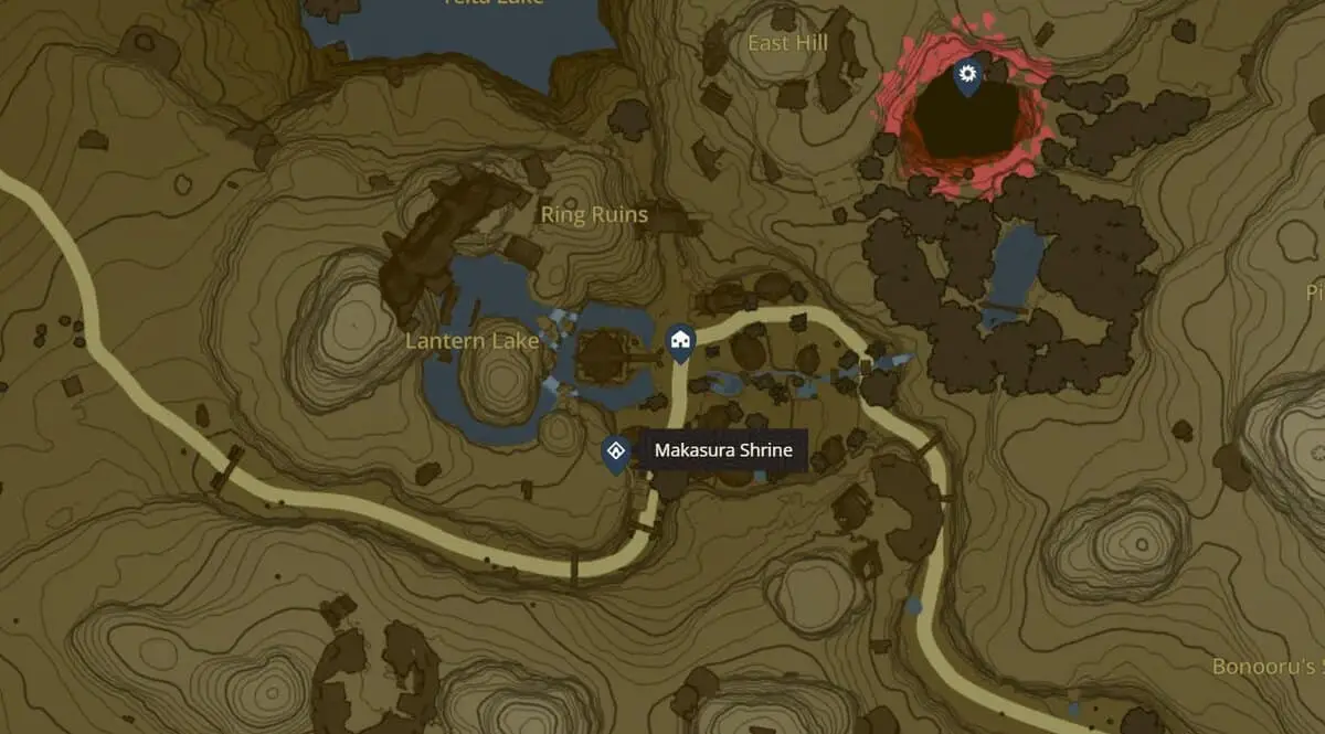 Emplacement du sanctuaire de Makasura dans Zelda TotK