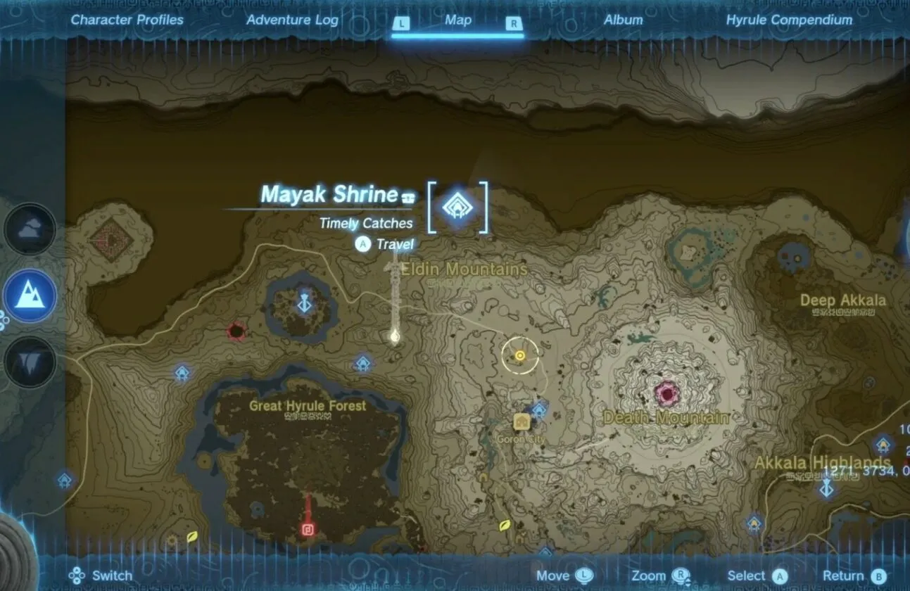 Emplacement du sanctuaire Mayak dans Zelda TotK