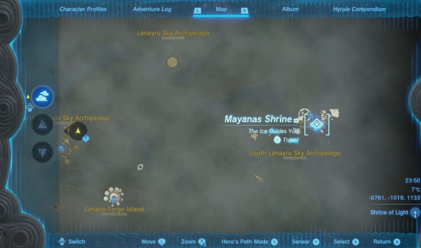 Emplacement du sanctuaire Mayanas dans Zelda TotK