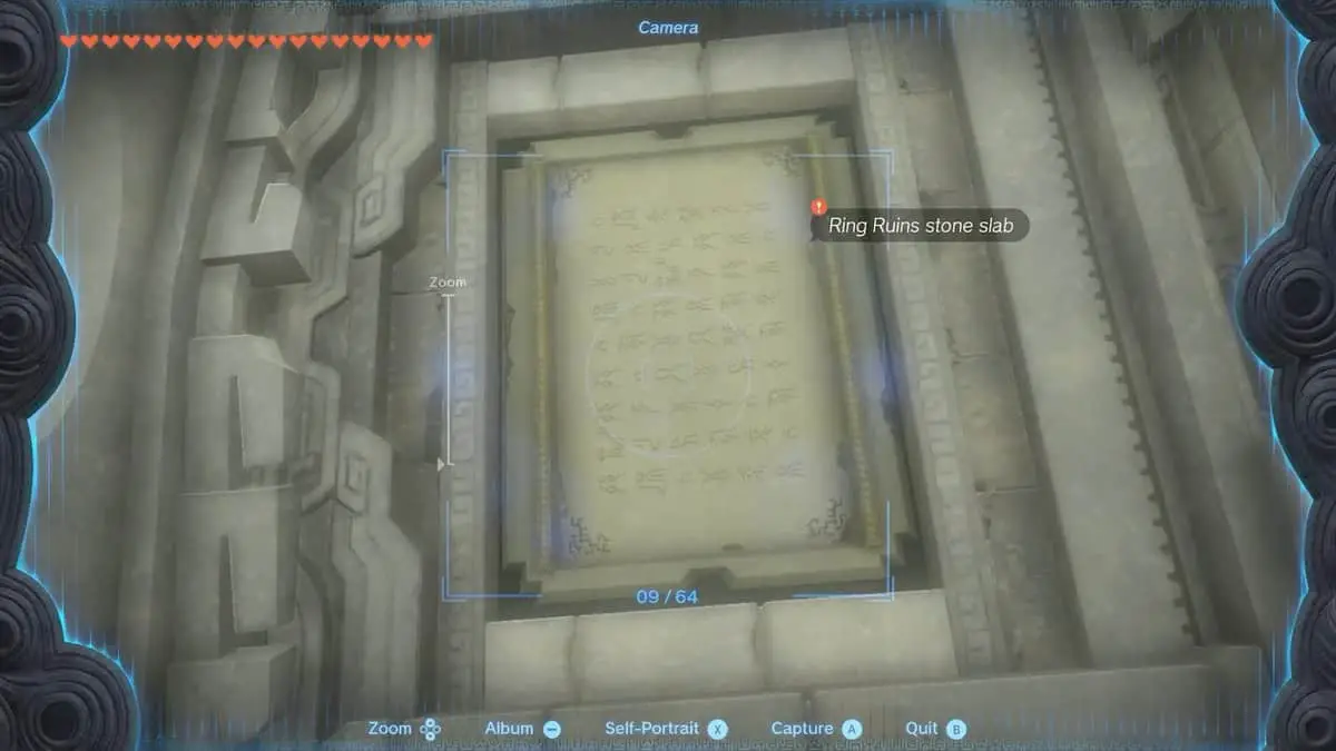 Zelda : TotK - Comment photographier une dalle de pierre dans les ruines d'un anneau