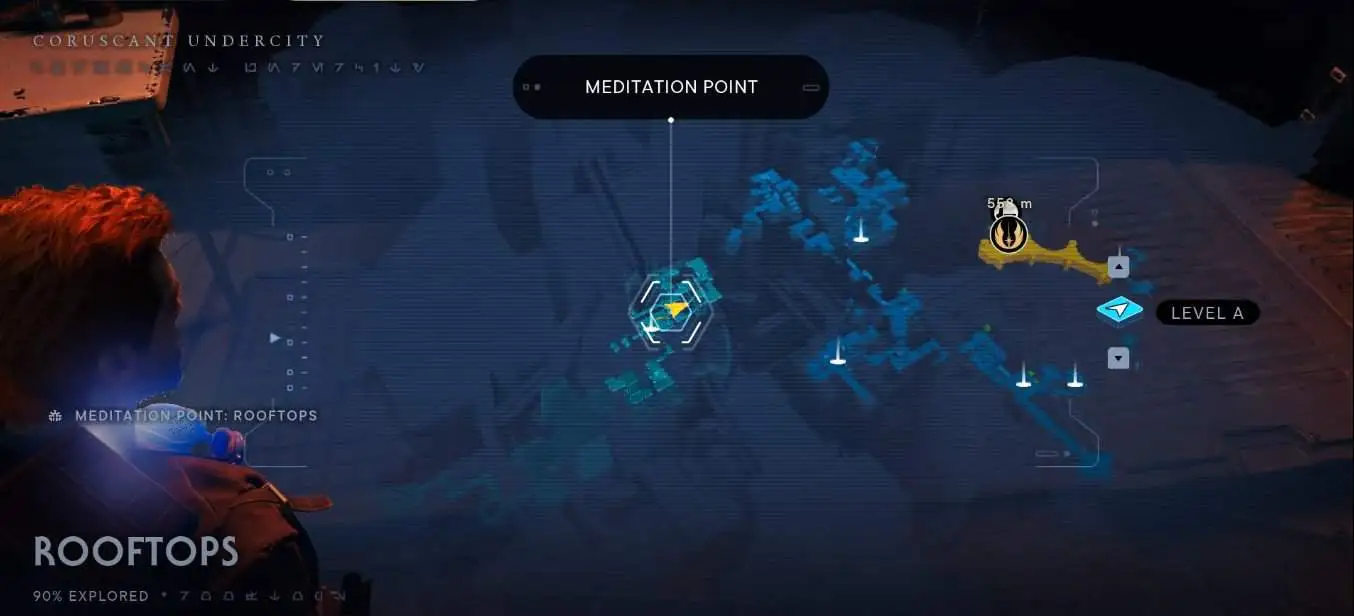 Emplacement de Shard Priorite Coruscant sur le toit dans Jedi Survivor