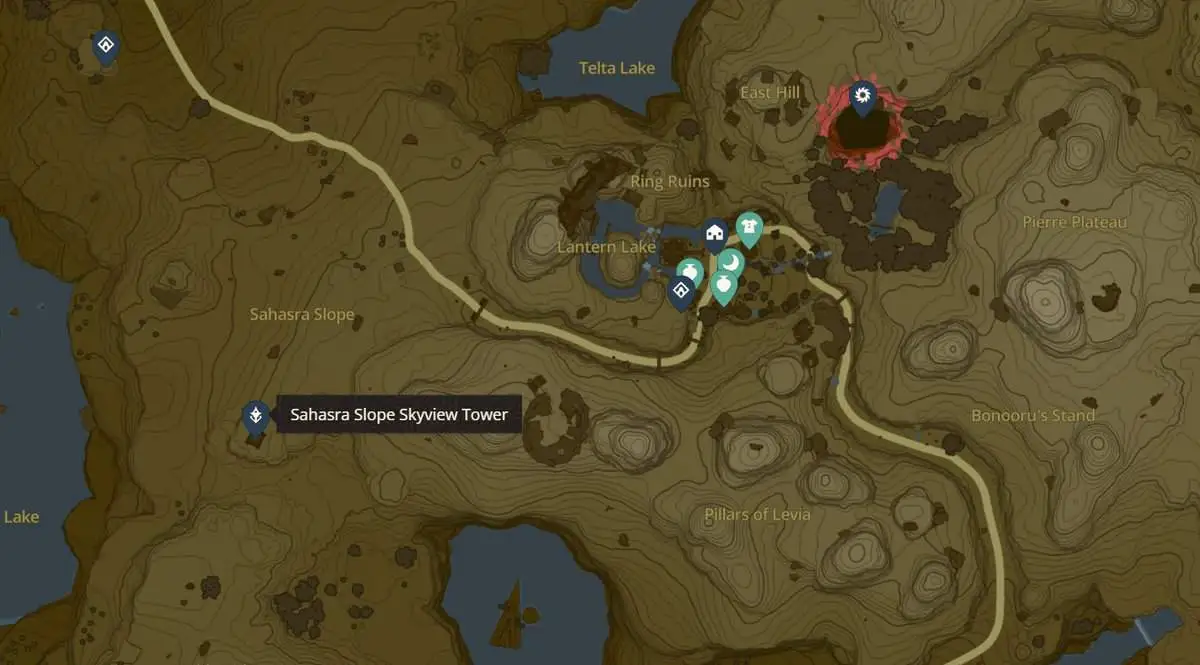 Emplacement de la tour Sahasra Slope Skyview à Zelda TotK