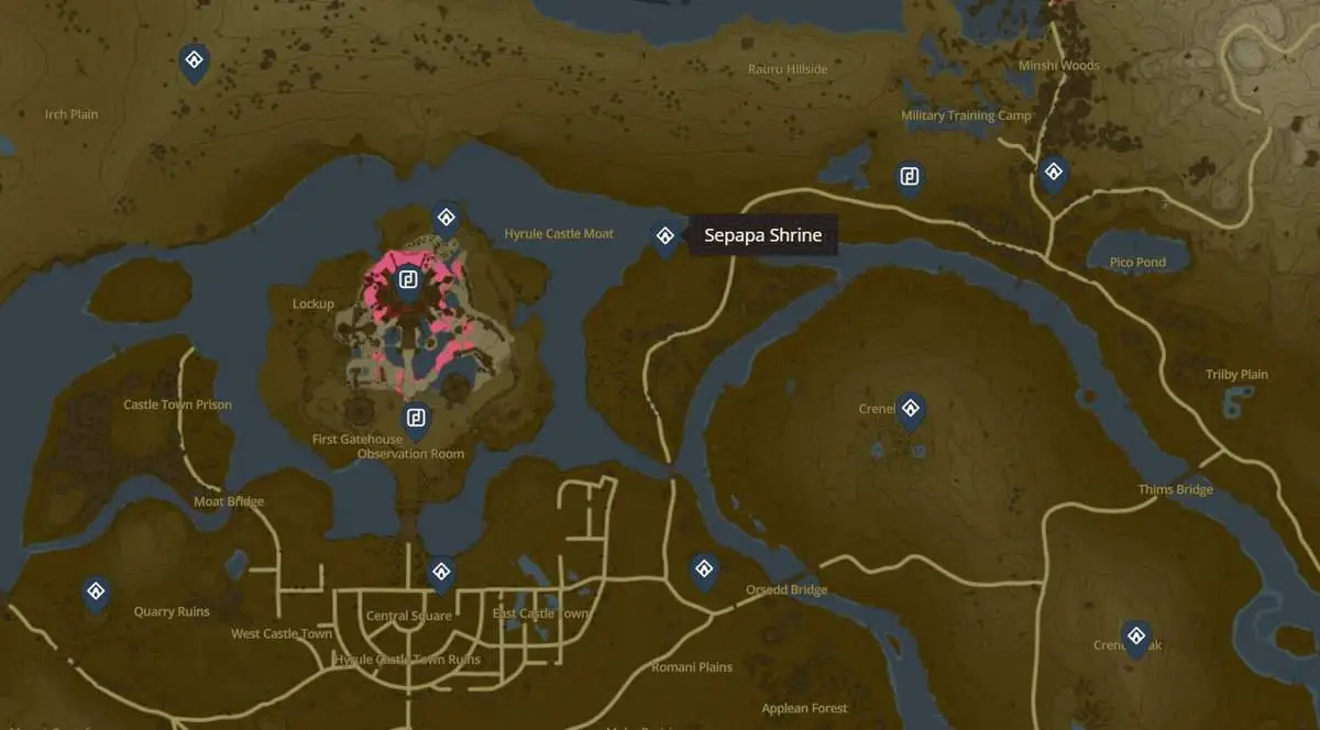 Emplacement du sanctuaire Sepapa à Zelda TotK
