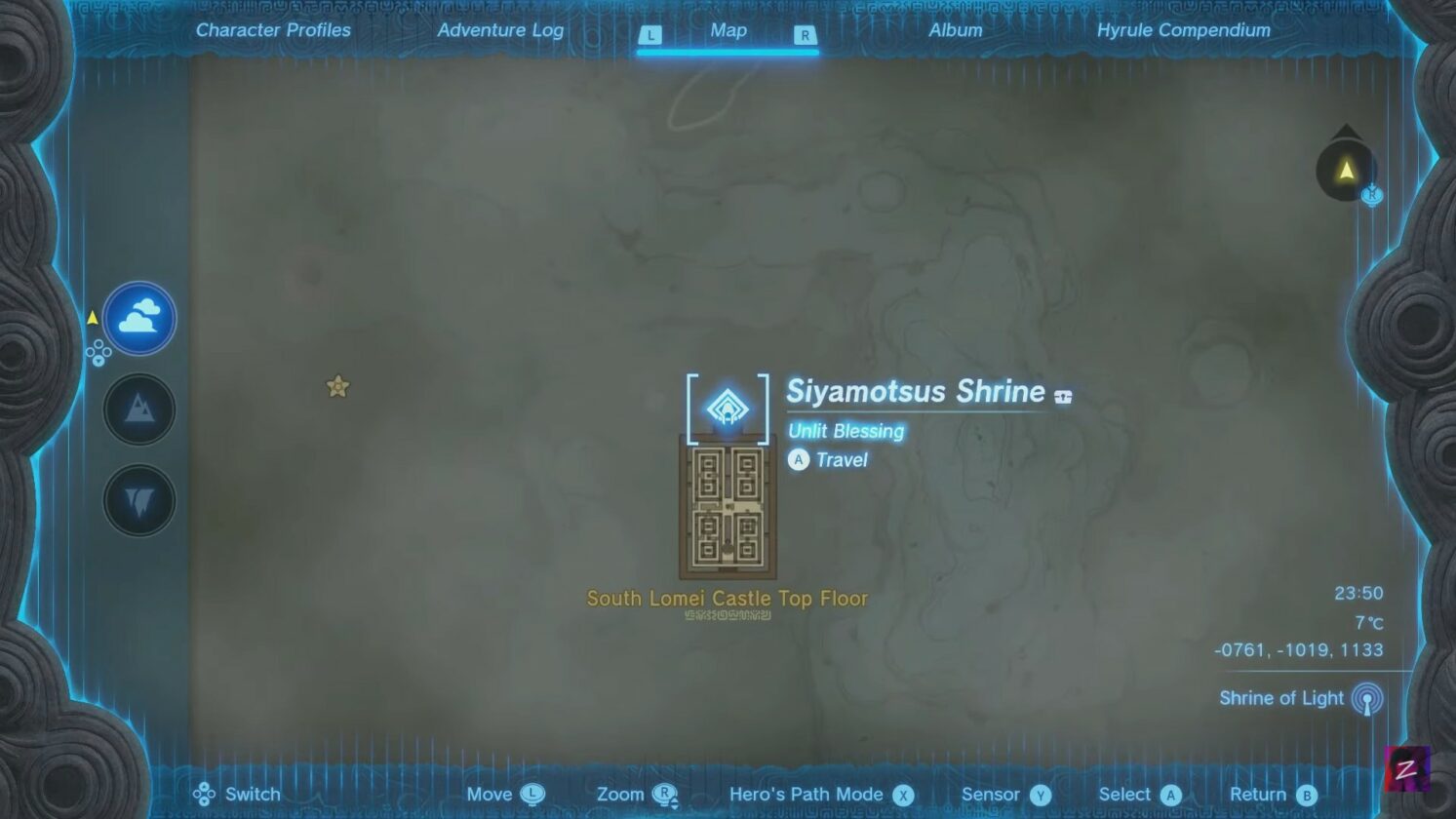 Emplacement du sanctuaire de Siyamotsus dans Zelda TotK