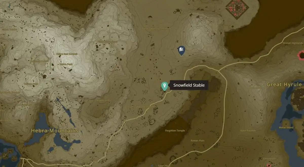 Emplacement de l'écurie Snowfield dans Zelda TotK