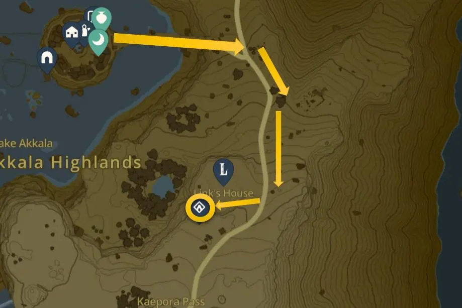 Emplacement du sanctuaire Rasitakiwak à Akalla Highland dans Tears of the Kingdom