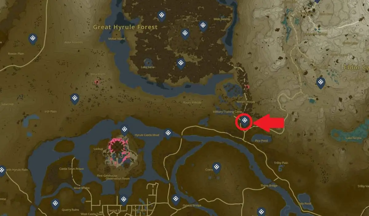 Emplacement de la carte du sanctuaire Ekochiu dans Tears of the Kingdom