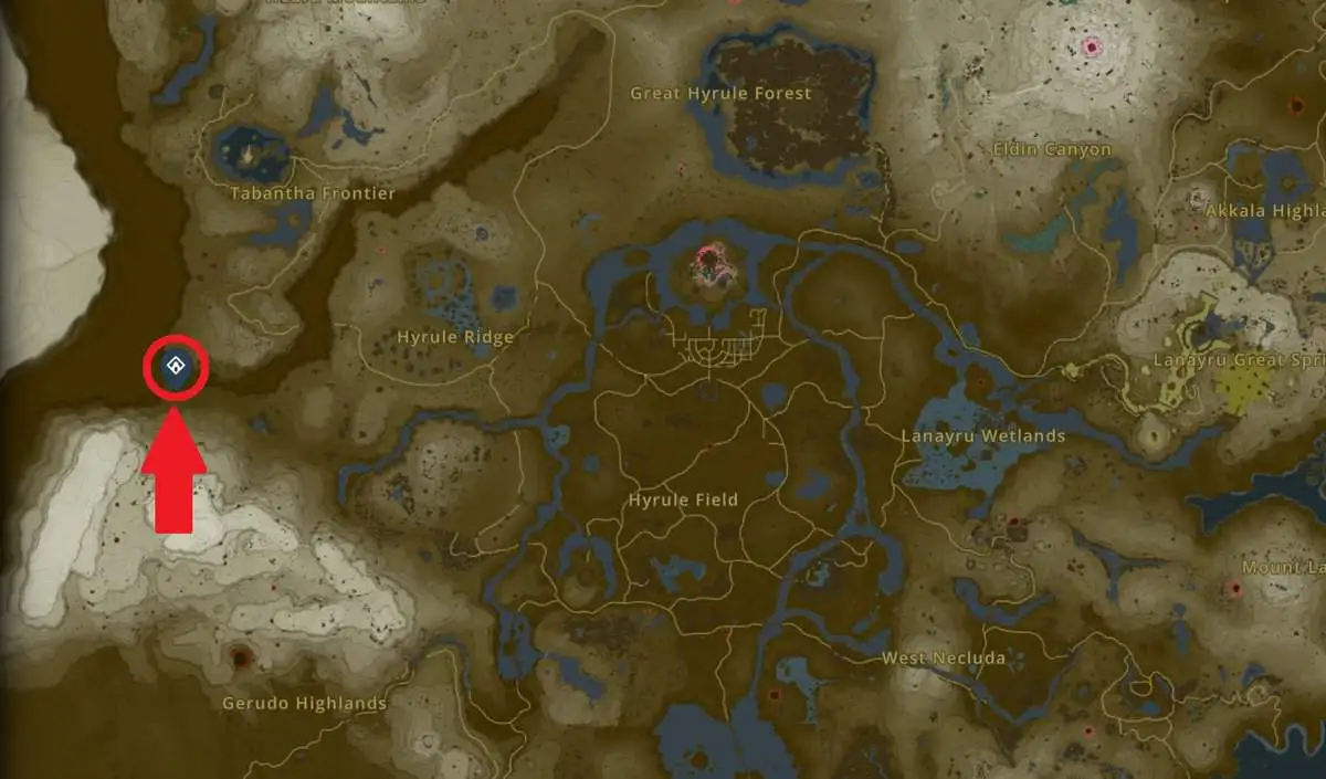 Emplacement de la carte du sanctuaire de Gasas dans Tears of the Kingdom