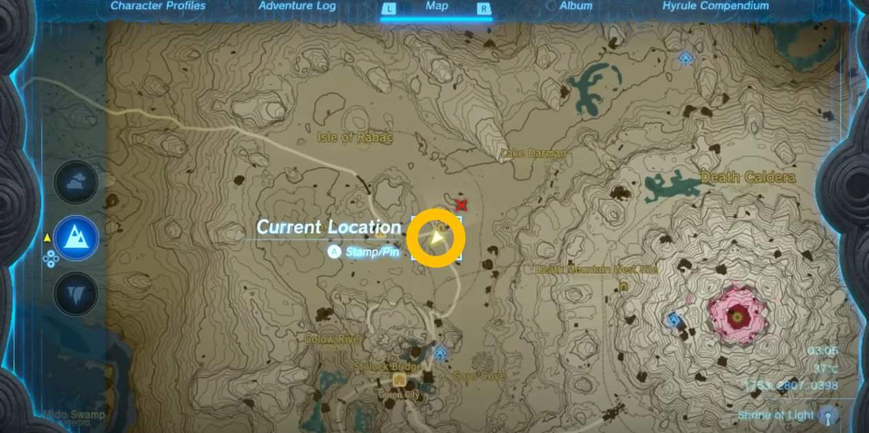 Emplacement de la carte du sanctuaire d'Isisim dans Tears of the Kingdom