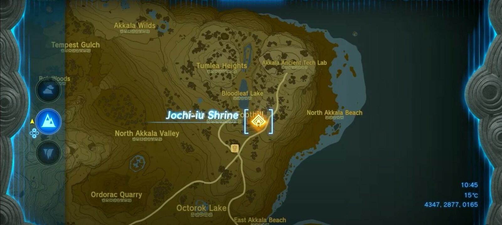 Emplacement de la carte du sanctuaire Jochi-Iu dans Tears of the Kingdom.