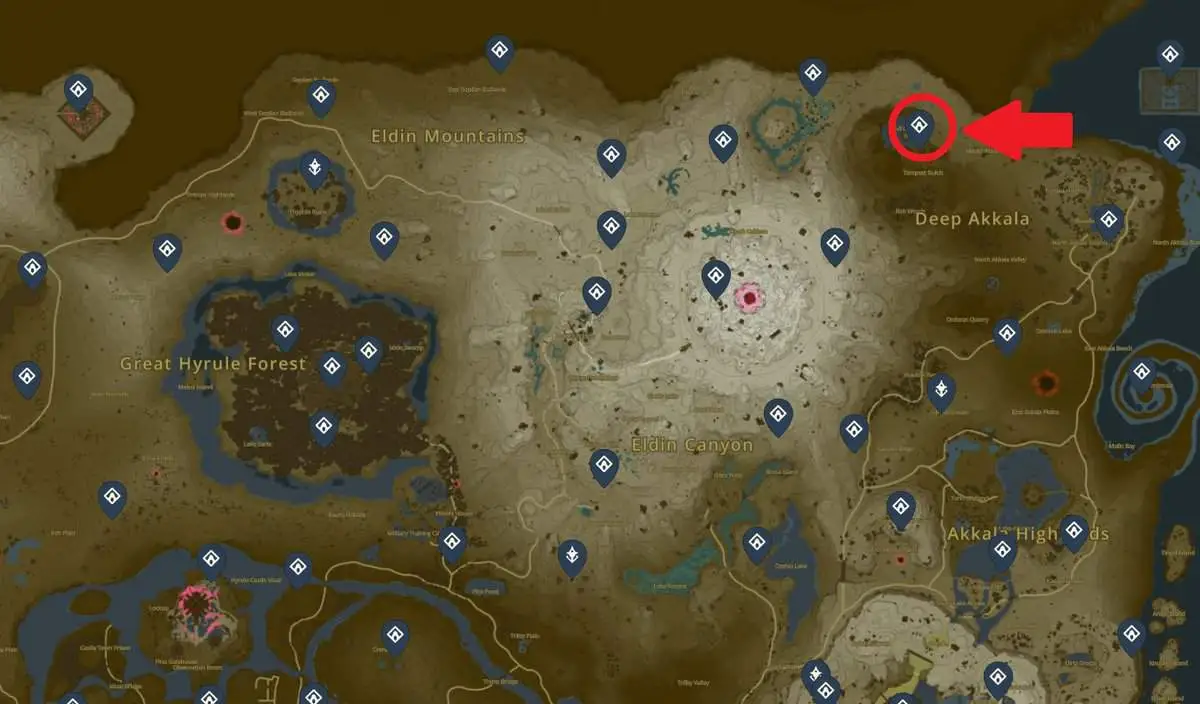 Emplacement de la carte du sanctuaire de Kamatukis dans Tears of the Kingdom