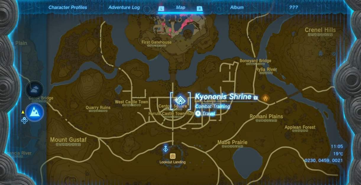 Emplacement de la carte du sanctuaire de Kyononis dans Tears of the Kingdom