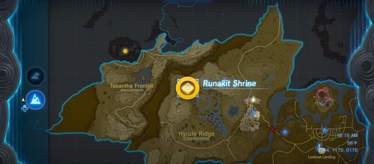 Emplacement de la carte du sanctuaire Runakit dans Tears of the Kingdom