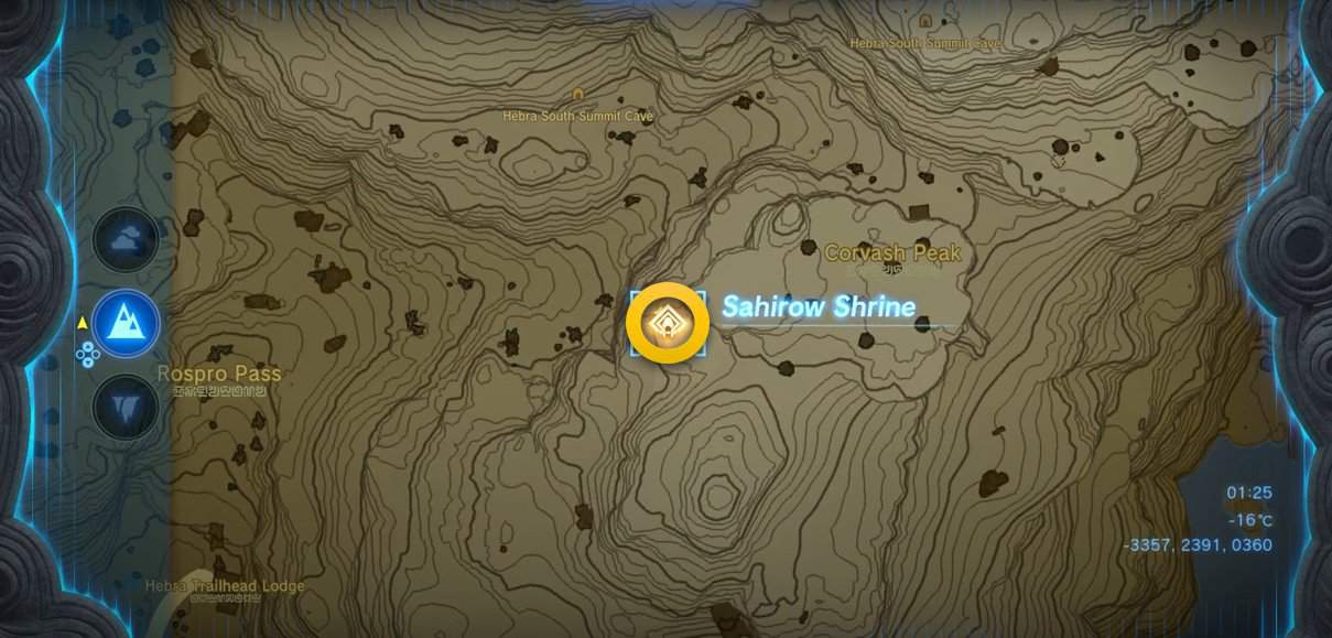Emplacement de la carte du sanctuaire de Sahirow dans Tears of the Kingdom