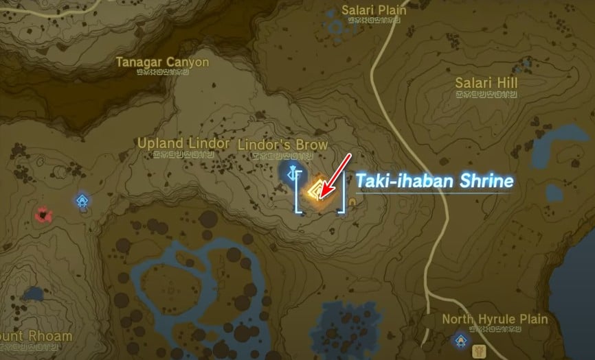 Emplacement de la carte du sanctuaire Taki-ihaban dans Tears of the Kingdom