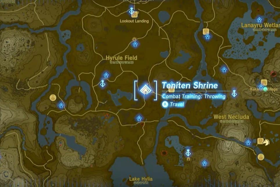 Emplacement de la carte du sanctuaire de Teniten dans Tears of the Kingdom