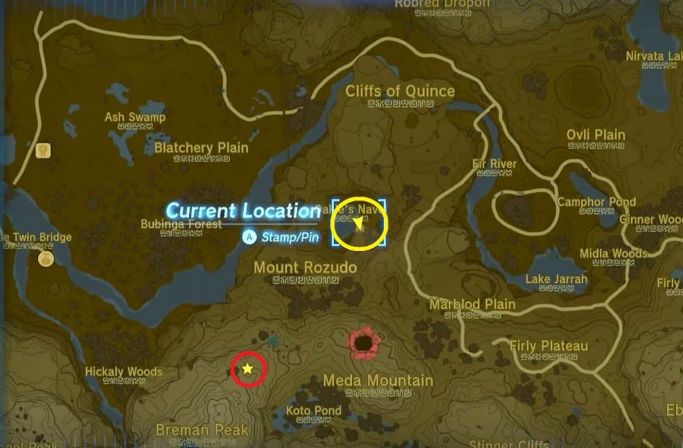 Emplacement de la carte du sanctuaire de Tokiy dans Tears of the Kingdom