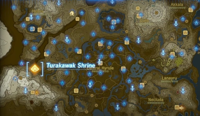 Emplacement de la carte du sanctuaire de Turakawak dans Tears of the Kingdom