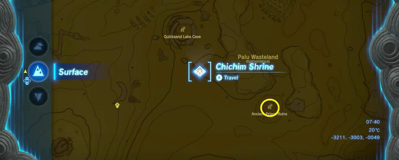 Emplacement de la carte du sanctuaire de Chichim dans Tears of the Kingdom