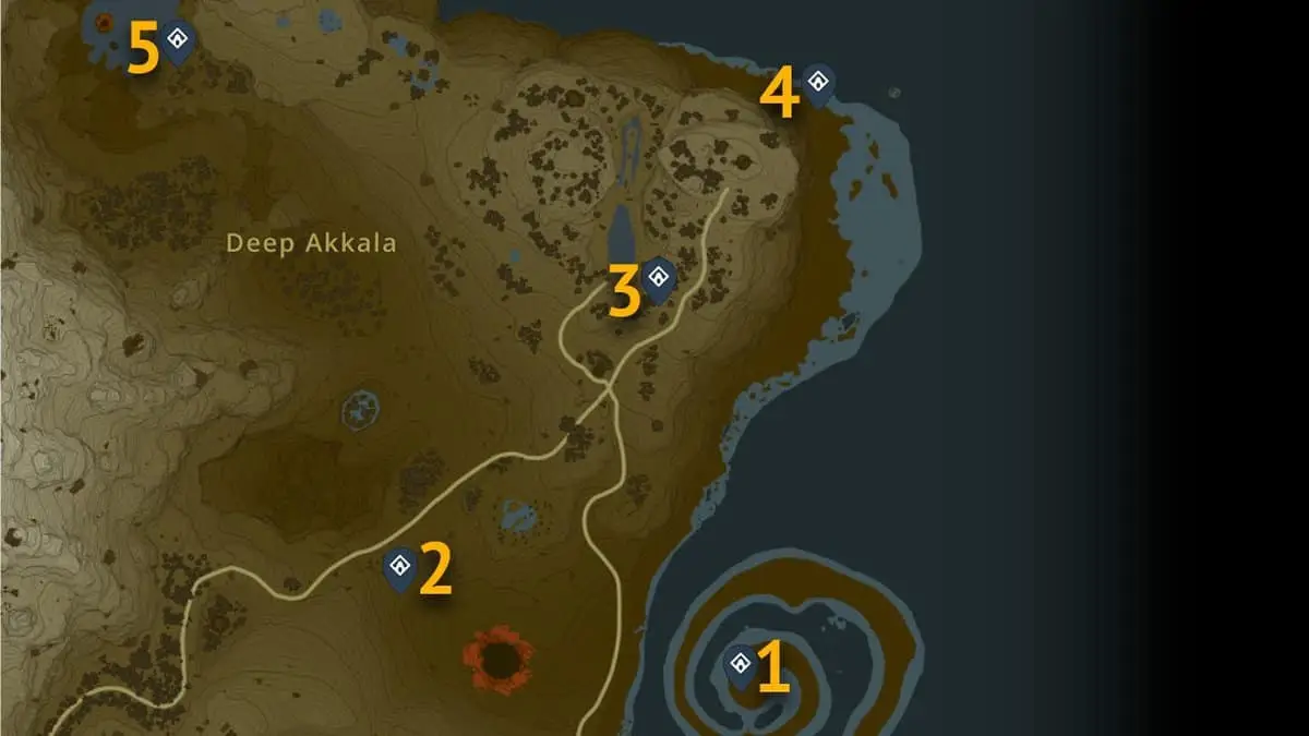 Emplacements sur la carte des sanctuaires profonds d'Akalla dans Tears of the Kingdom